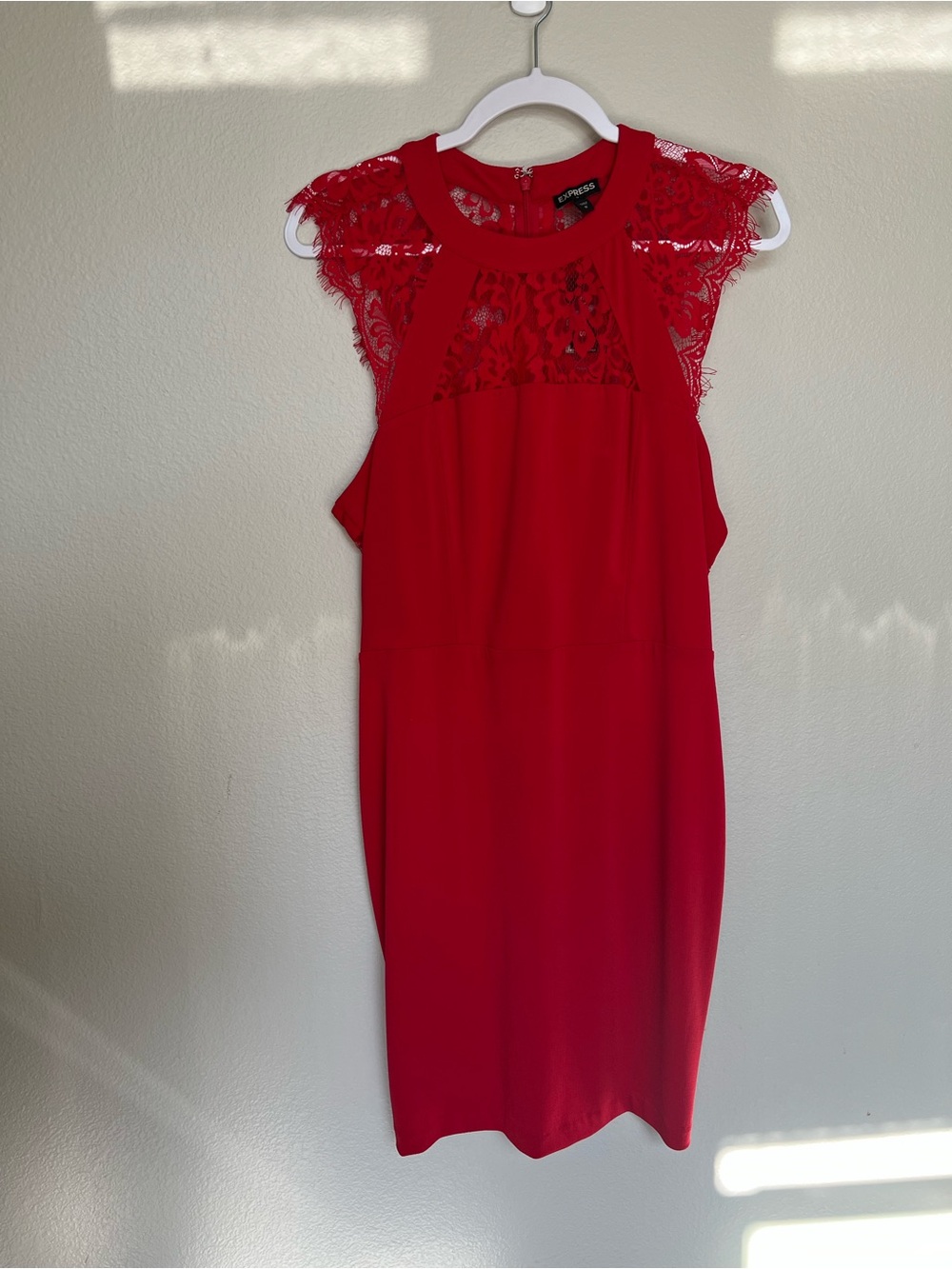 Express Red Lace Yoke Midi Dress